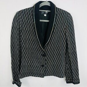 Dahlia Popovits Size 6 Black Handwoven Tweed Two-Button Blazer Jacket HC